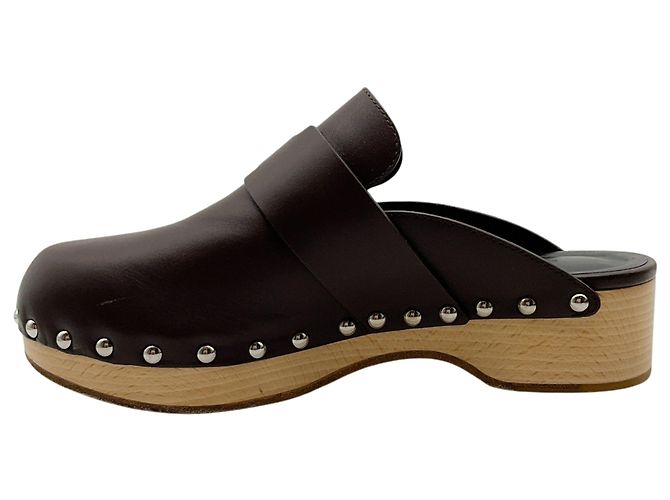 Zuecos Mules Calya de cuero marrón Hermès Castaño - vista 3