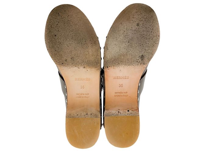 Zuecos Mules Calya de cuero marrón Hermès Castaño - vista 6