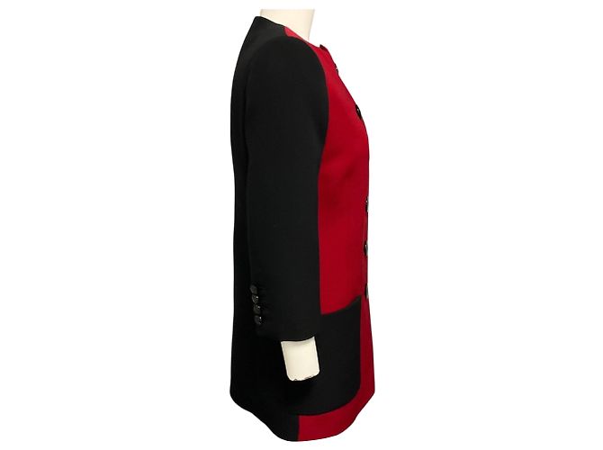 Saint Laurent Noir / Rouge Colorblock Button Front Wool Coat Multiple colors - view 2