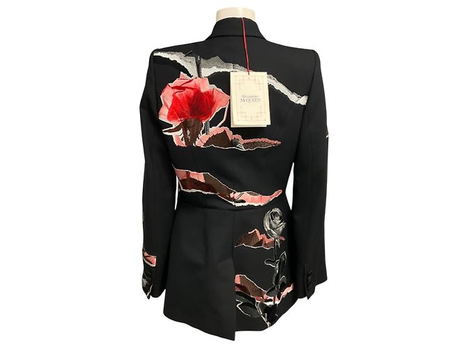 Blazer Alexander McQueen ricamato con rose multicolore nero / rosa / rosso - vista 3