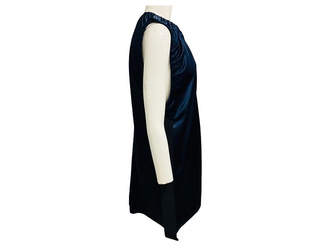 Céline Vestido mini de satén azul marino sin mangas con fruncidos y tirante Celine - vista 2