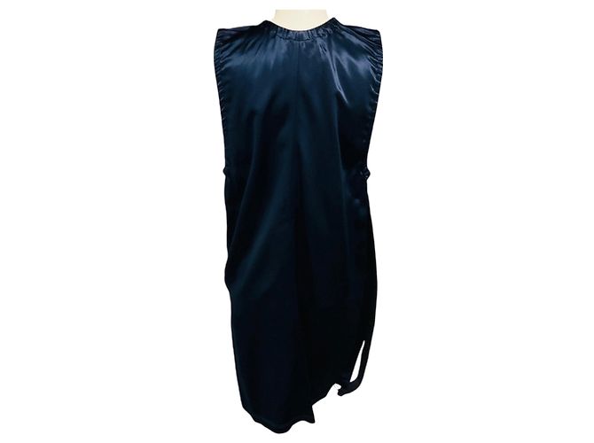 Céline Vestido mini de satén azul marino sin mangas con fruncidos y tirante Celine - vista 3