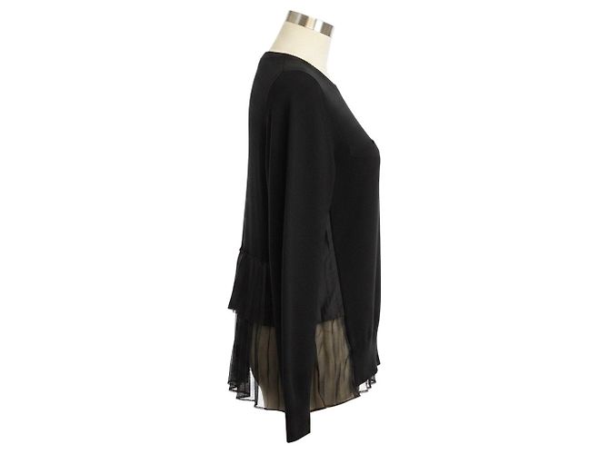Sacai schwarzer Strickpullover aus Wolle mit plissiertem, transparentem Rücken - Ansicht 2