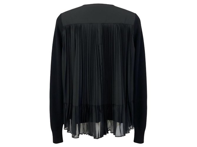 Sacai schwarzer Strickpullover aus Wolle mit plissiertem, transparentem Rücken - Ansicht 3