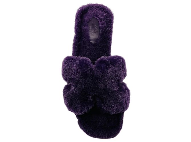 Hermès Sandali Oran in shearling traforato Hermes Purple H Porpora - vista 4