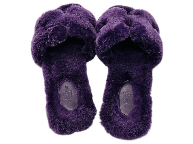 Hermès Sandali Oran in shearling traforato Hermes Purple H Porpora - vista 5