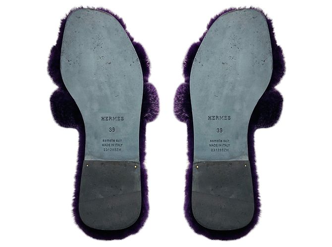 Hermès Sandali Oran in shearling traforato Hermes Purple H Porpora - vista 6