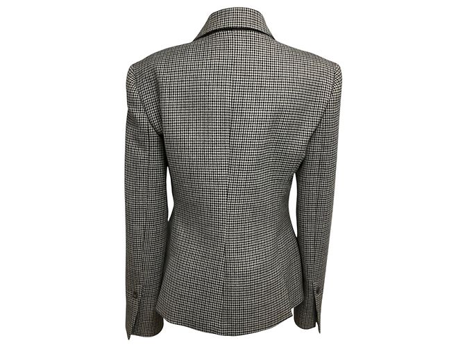 Salvatore Ferragamo Ferragamo Grey Multi Houndstooth Wool Blazer Jacket - view 3