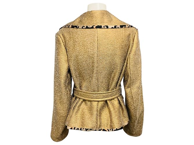 Dries Van Noten Gold Metallic Texturierte Jacquard-Jacke mit ecrufarbenem Wollinnenfutter Golden - Ansicht 3