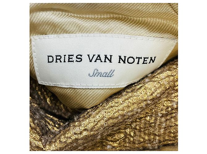 Dries Van Noten Gold Metallic Texturierte Jacquard-Jacke mit ecrufarbenem Wollinnenfutter Golden - Ansicht 4