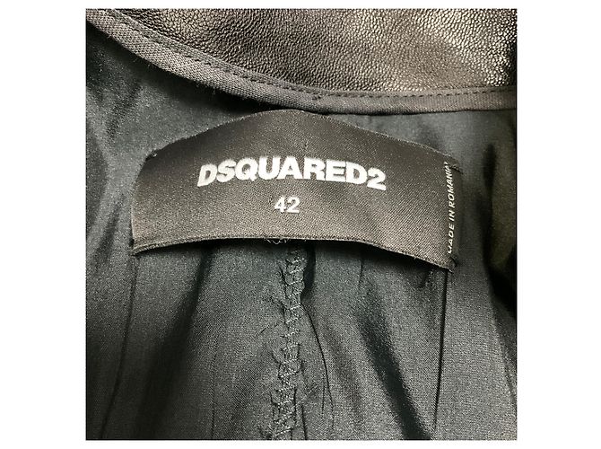 Dsquared2 Black Zip Front Leather Jacket with Fabric Trim - view 4