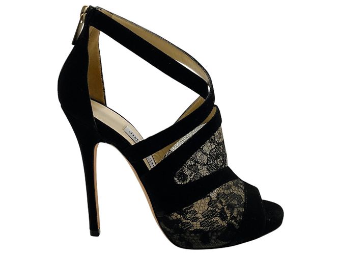 Sandalias Vantage de ante negro con inserciones de encaje Jimmy Choo - vista 2