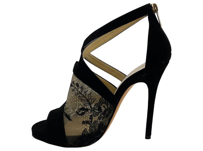 Sandalias Vantage de ante negro con inserciones de encaje Jimmy Choo - vista 3