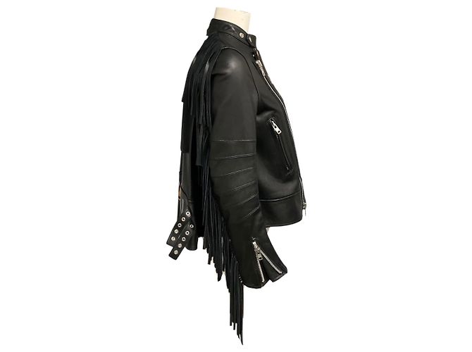 Sacai Black Luck handbemalte Lederjacke mit Fransen Schwarz - Ansicht 2