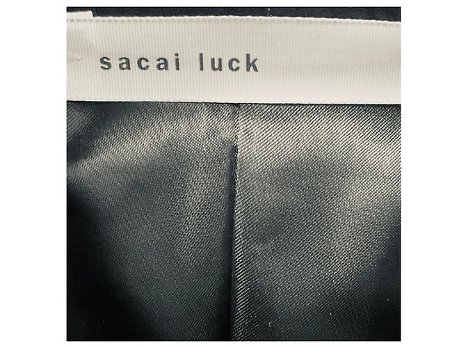 Sacai Black Luck handbemalte Lederjacke mit Fransen Schwarz - Ansicht 4