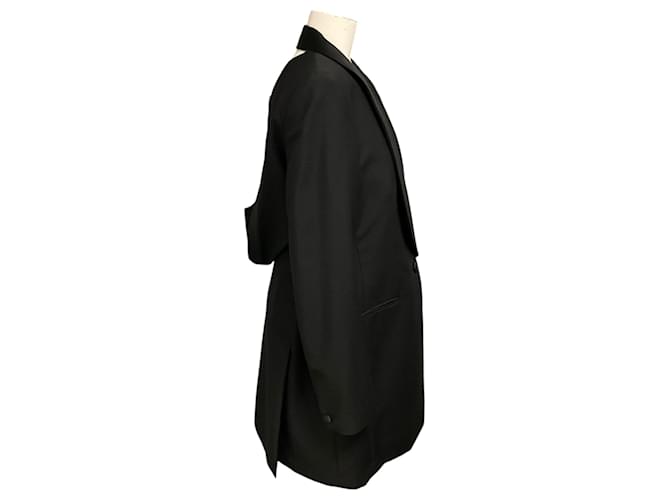 Givenchy Black Draped Back Long Wool Blazer with 4G Pattern Lining - view 2