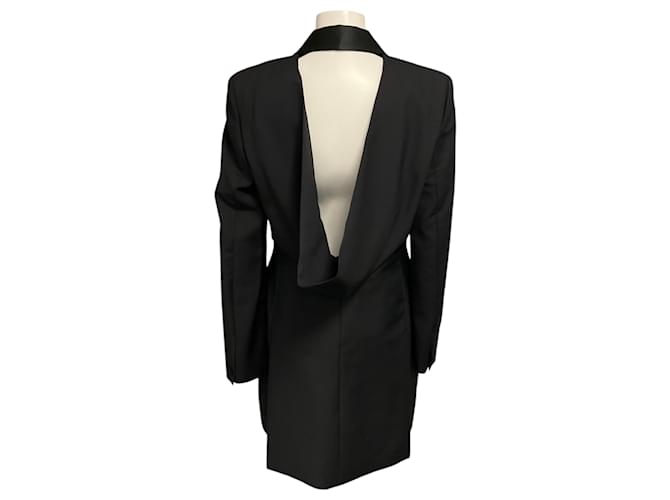Givenchy Black Draped Back Long Wool Blazer with 4G Pattern Lining - view 3