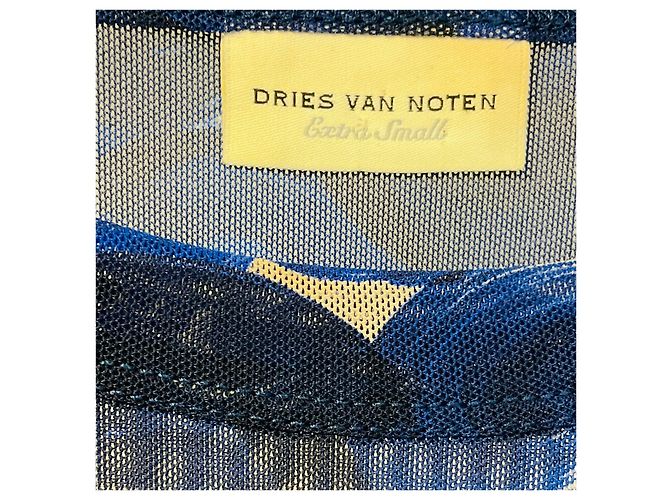 Top de tul mesh transparente de manga corta con estampado de círculos azules Dries Van Noten - vista 4