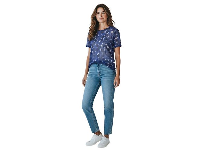 Top de tul mesh transparente de manga corta con estampado de círculos azules Dries Van Noten - vista 5