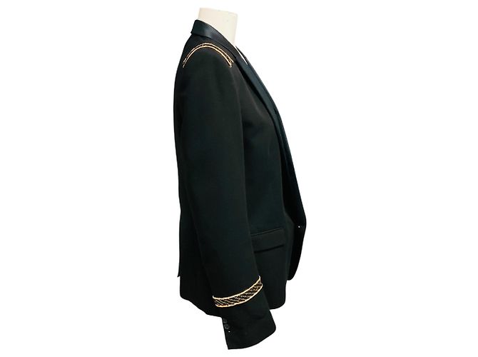 Chaqueta blazer estilo tuxedo de algodón Balmain negra con cadena dorada Negro - vista 2
