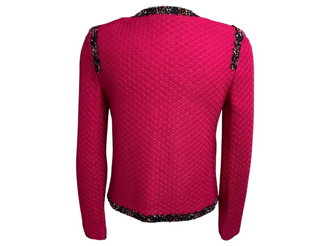 Autre Marque St. John Strickjacke in Fuchsia-Pink mit Tweed-Besatz - Ansicht 3