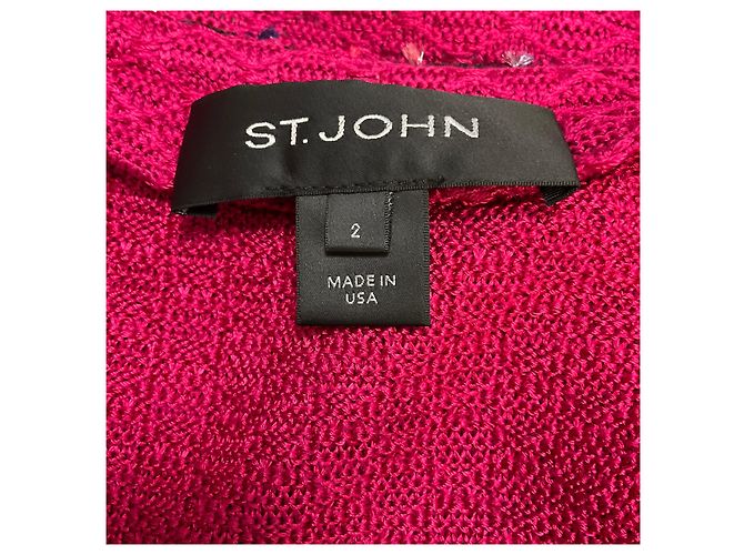 Autre Marque St. John Strickjacke in Fuchsia-Pink mit Tweed-Besatz - Ansicht 4