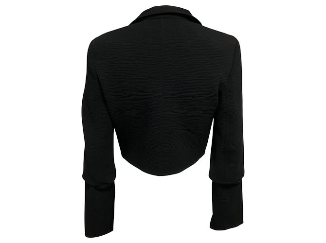 Akris Black Textured Wool Stretch Crop Octopus Jacket - view 3
