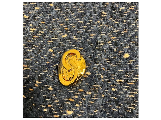Autre Marque St. John Blue Tweed Bomberjacke mit Goldknöpfen Blau - Ansicht 6