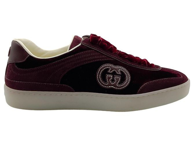 Sneakers Gucci G75 in velluto bordeaux / camoscio Rosso - vista 2