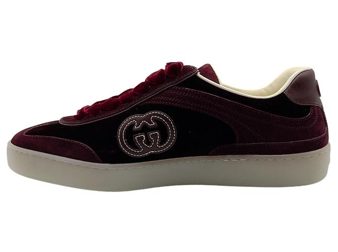 Sneakers Gucci G75 in velluto bordeaux / camoscio Rosso - vista 3
