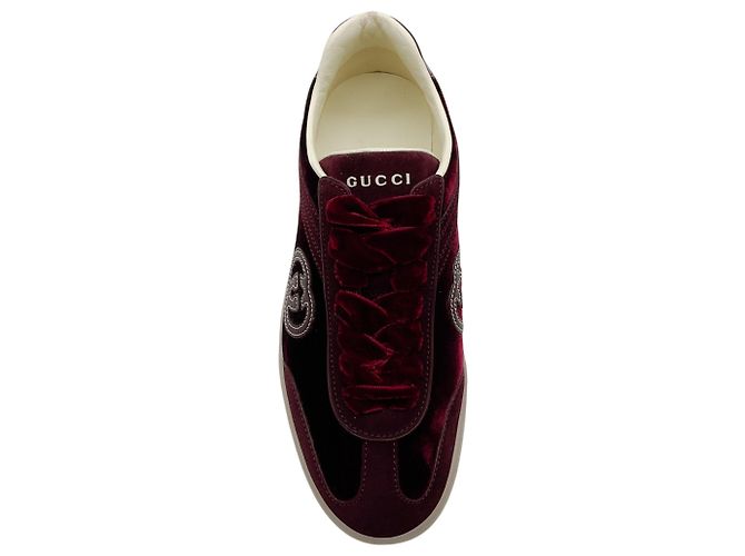 Sneakers Gucci G75 in velluto bordeaux / camoscio Rosso - vista 4