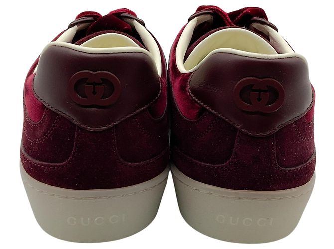 Sneakers Gucci G75 in velluto bordeaux / camoscio Rosso - vista 5
