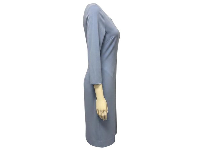 Giorgio Armani hellblaues Stretch-Strick-Etuikleid mit langen Ärmeln - Ansicht 2