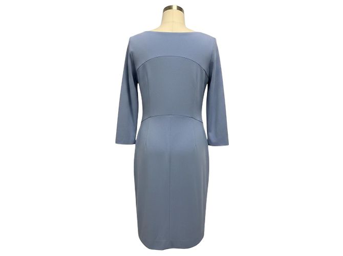 Giorgio Armani hellblaues Stretch-Strick-Etuikleid mit langen Ärmeln - Ansicht 3