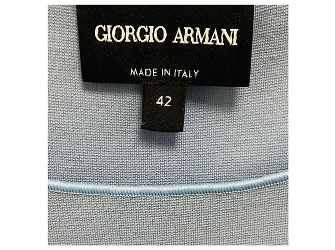 Giorgio Armani hellblaues Stretch-Strick-Etuikleid mit langen Ärmeln - Ansicht 4