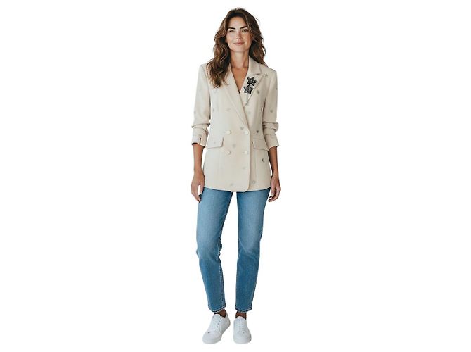 Autre Marque Blazer de crepe crema con adornos de estrellas Cinq a Sept Beige - vista 5