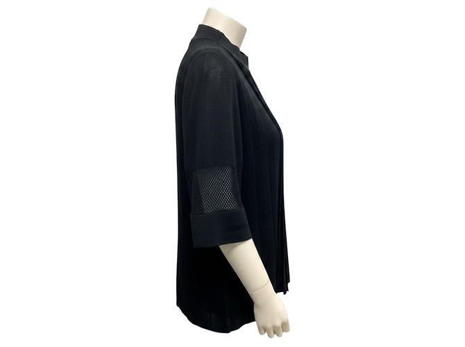 Emilio Pucci plissierter Strickpullover in Schwarz mit Dreiviertelärmeln und Mesh-Details an den Ärmeln - Ansicht 2