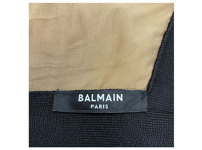 Balmain Black / Nude Monogram Mesh Tulle Bodysuit mit Schulterpolstern Schwarz - Ansicht 4