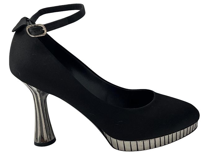 Chanel RARE Black / Silver Disco Mirror Satin Heels with Ankle Strap - view 2