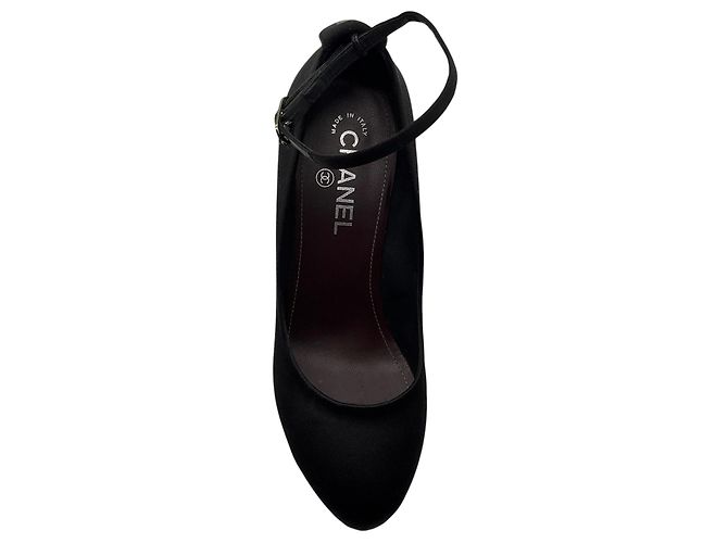 Chanel RARE Black / Silver Disco Mirror Satin Heels with Ankle Strap - view 4