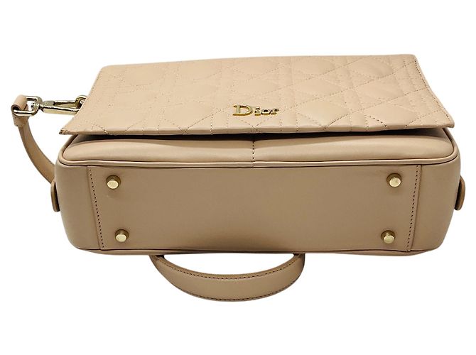 Borsa camera con patta in pelle Cannage beige Christian Dior - vista 4
