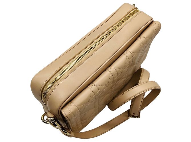Borsa camera con patta in pelle Cannage beige Christian Dior - vista 5