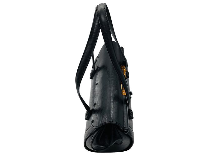 Borsa a tracolla Gucci in pelle nera Bamboo Bullet Nero - vista 2