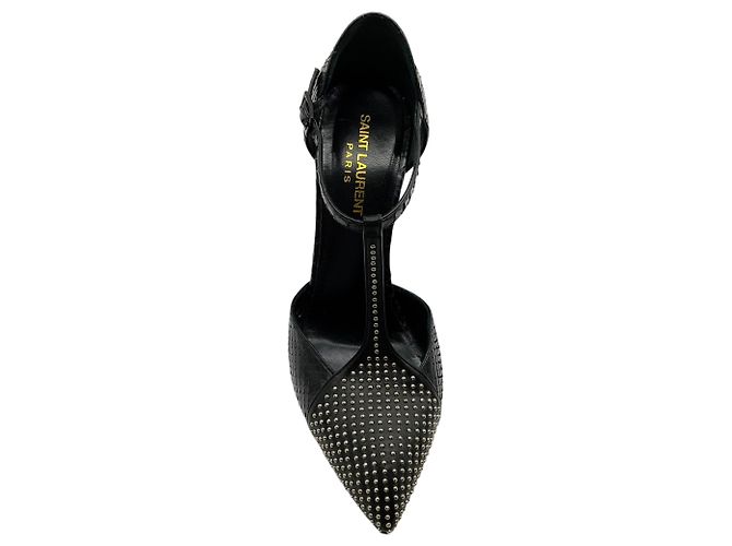 Décolleté T Strap Saint Laurent in pelle di serpente nera con borchie argentate Nero - vista 4
