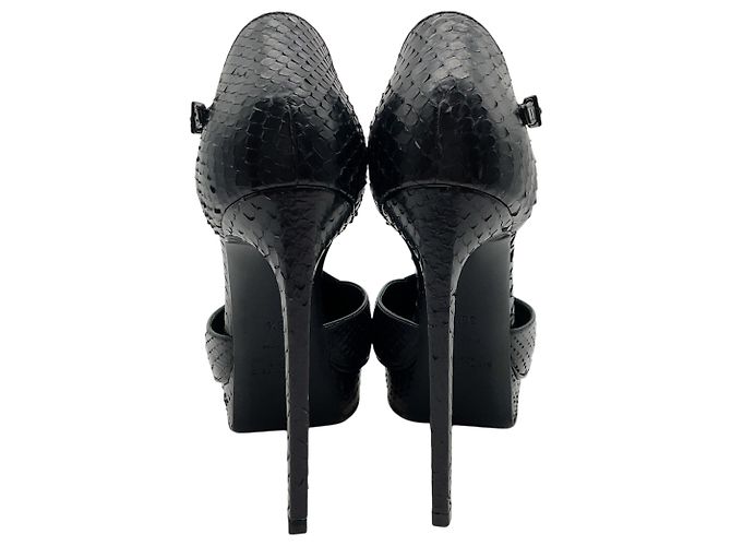 Décolleté T Strap Saint Laurent in pelle di serpente nera con borchie argentate Nero - vista 5