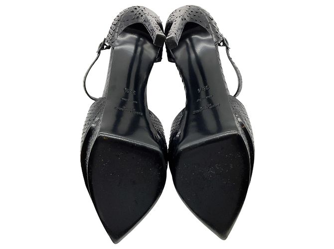 Décolleté T Strap Saint Laurent in pelle di serpente nera con borchie argentate Nero - vista 6