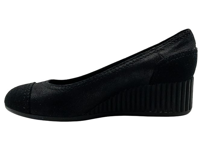 Décolleté wedge Chanel in pelle nera / camoscio Nero - vista 3
