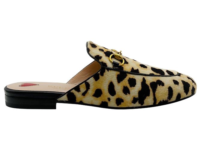 Mules Princetown Gucci in pelo di vitello con stampa leopardata Marrone - vista 2