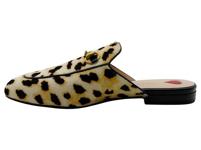 Mules Princetown Gucci in pelo di vitello con stampa leopardata Marrone - vista 3