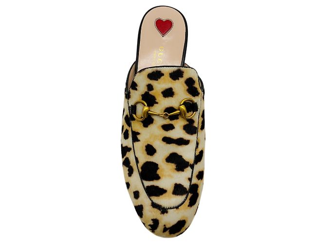 Mules Princetown Gucci in pelo di vitello con stampa leopardata Marrone - vista 4